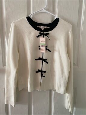 Nanette Lepore Cream Sweater with Black Trim and Bows